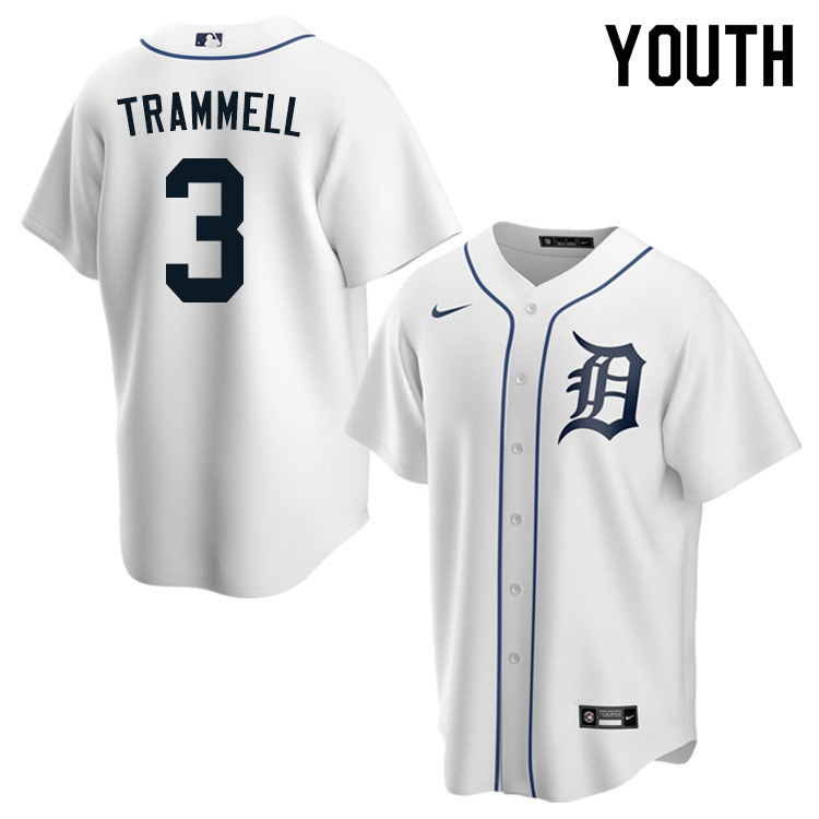 Nike Youth #3 Alan Trammell Detroit Tigers Baseball Jerseys Sale-White - Click Image to Close